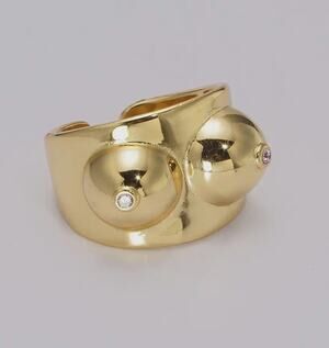 Gold Boobs Ring Novelty Breast Cancer Awareness. Or Breastfeeding Adjustable